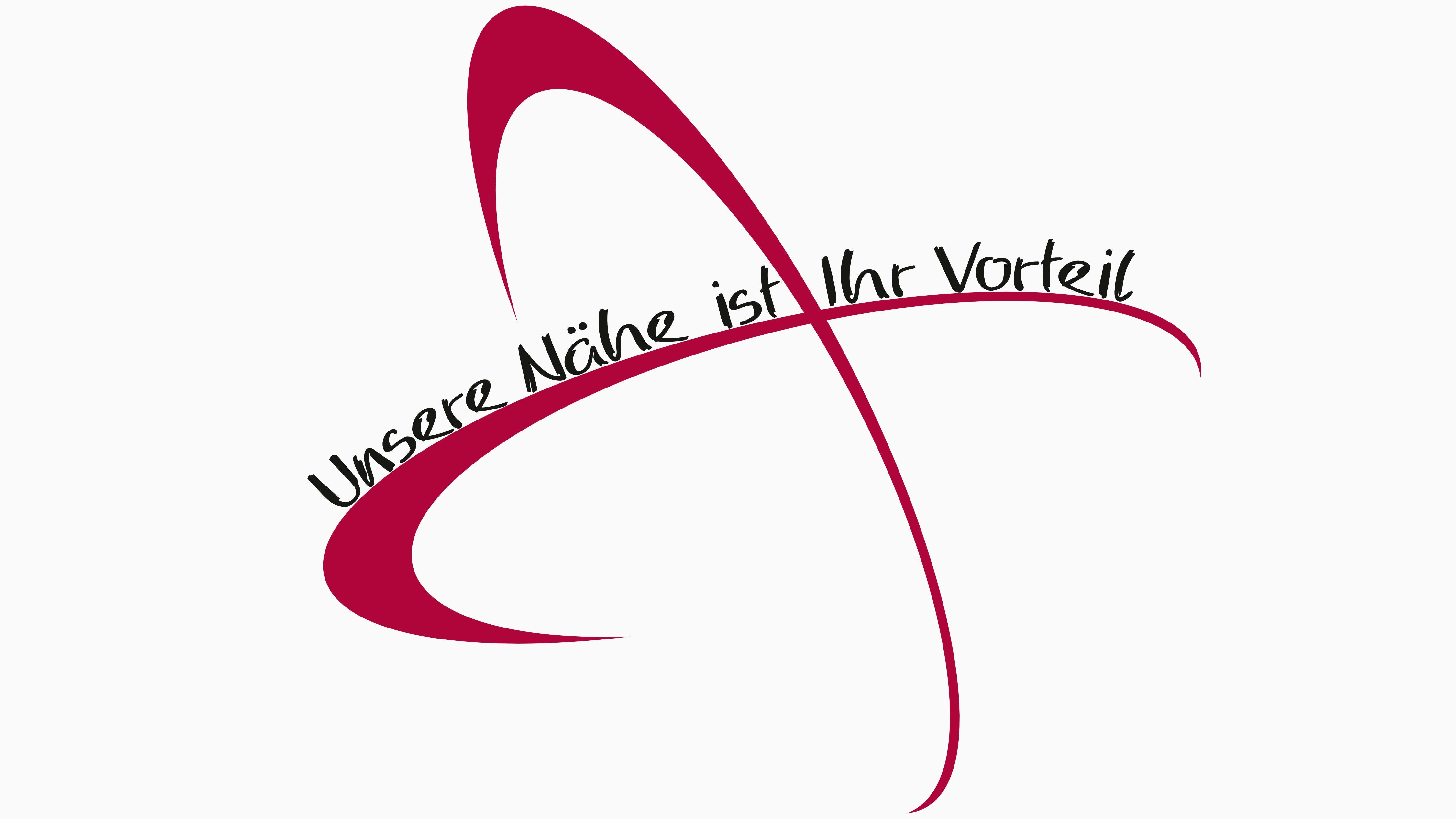 Unser Schriftzug "Unsere Nähe ist Ihr Vorteil" und der Atombogen aus unserem Logo
