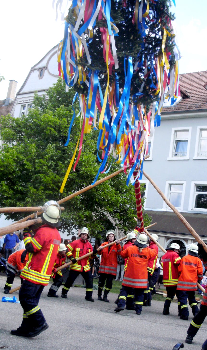 Der Maibaum wird am 30. April um 18 Uhr auf dem Herrenalber Rathausplatz aufgestellt. © Tourismus und Stadtmarketing Bad Herrenalb