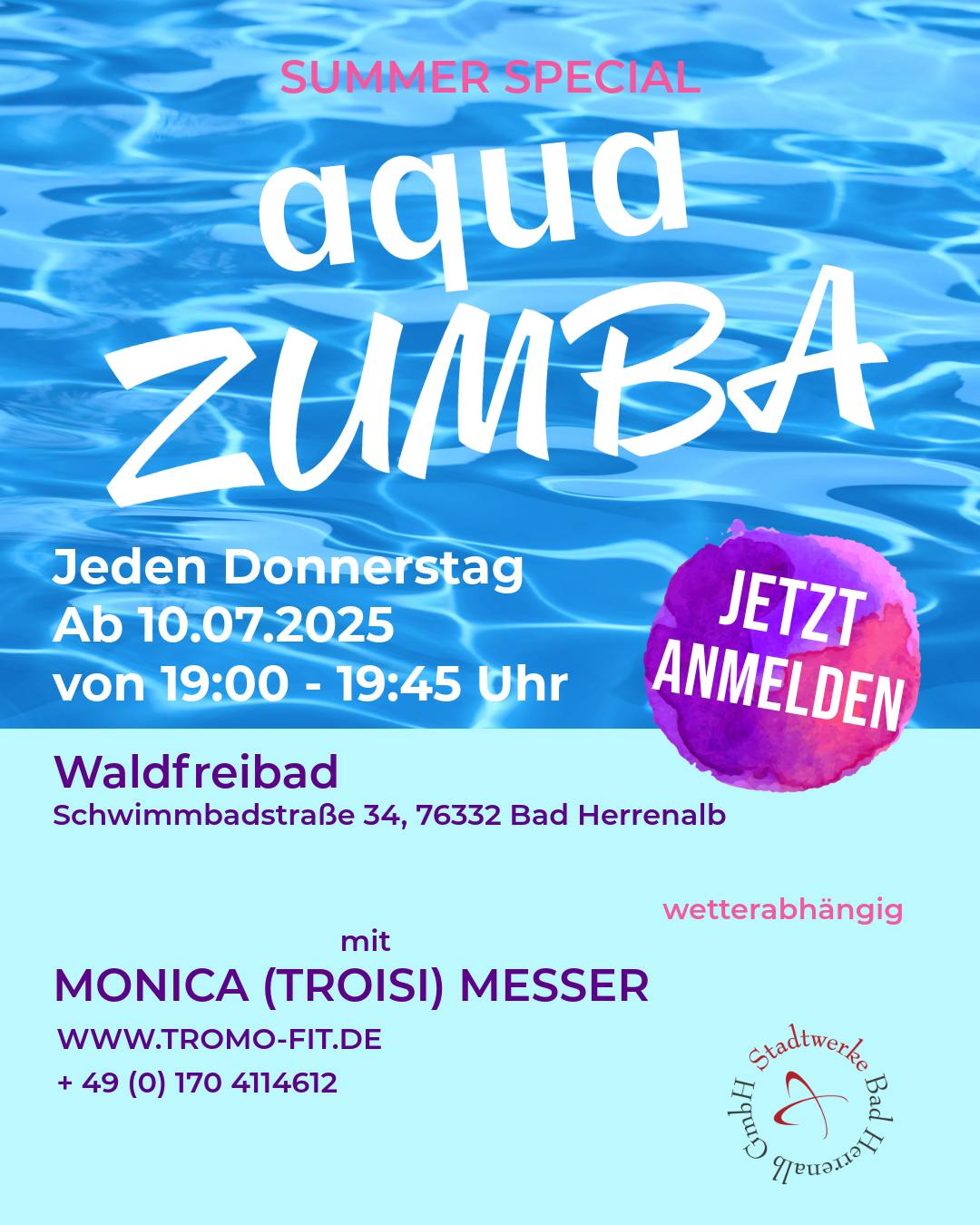 Werbeplakat mit den Daten zum AquaZumbaKurs